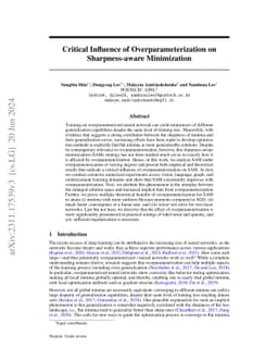 Critical Influence of Overparameterization on Sharpness-aware Minimization