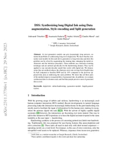 DSS: Synthesizing long Digital Ink using Data augmentation, Style
  encoding and Split generation