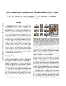 Scene Summarization: Clustering Scene Videos into Spatially Diverse
  Frames