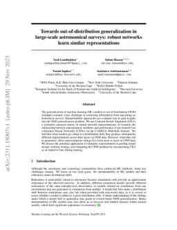Towards out-of-distribution generalization in large-scale astronomical
  surveys: robust networks learn similar representations