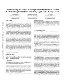Understanding the Effects of Using Parsons Problems to Scaffold Code
  Writing for Students with Varying CS Self-Efficacy Levels