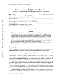 On the convergence of adaptive first order methods: proximal gradient
  and alternating minimization algorithms