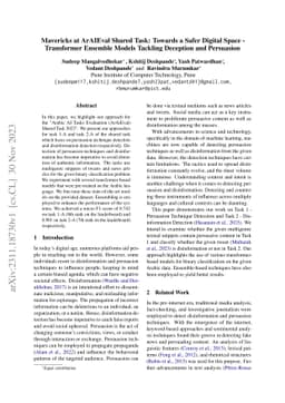 Mavericks at ArAIEval Shared Task: Towards a Safer Digital Space --
  Transformer Ensemble Models Tackling Deception and Persuasion