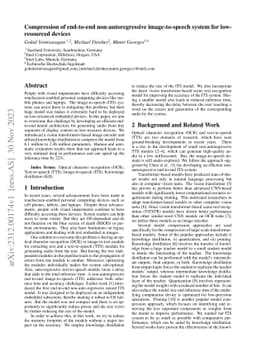 Compression of end-to-end non-autoregressive image-to-speech system for
  low-resourced devices