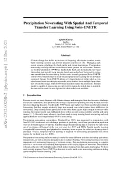 Precipitation Nowcasting With Spatial And Temporal Transfer Learning
  Using Swin-UNETR