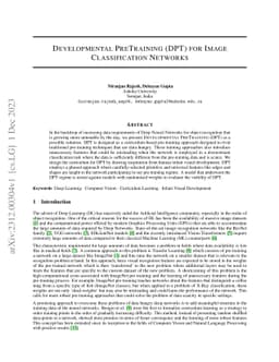 Developmental Pretraining (DPT) for Image Classification Networks