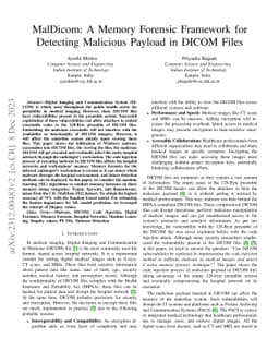 MalDicom: A Memory Forensic Framework for Detecting Malicious Payload in
  DICOM Files
