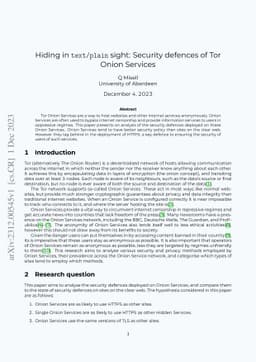 Hiding in text/plain sight: Security defences of Tor Onion Services