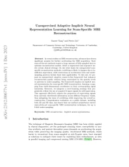 Unsupervised Adaptive Implicit Neural Representation Learning for
  Scan-Specific MRI Reconstruction