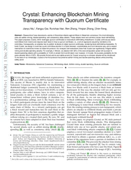 Crystal: Enhancing Blockchain Mining Transparency with Quorum
  Certificate