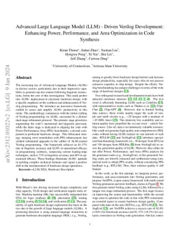 Advanced Large Language Model (LLM)-Driven Verilog Development:
  Enhancing Power, Performance, and Area Optimization in Code Synthesis