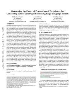 Harnessing the Power of Prompt-based Techniques for Generating
  School-Level Questions using Large Language Models