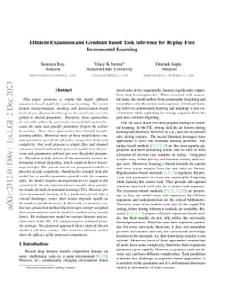 Efficient Expansion and Gradient Based Task Inference for Replay Free
  Incremental Learning