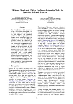 CEScore: Simple and Efficient Confidence Estimation Model for Evaluating
  Split and Rephrase