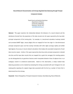 Neural Network Characterization and Entropy Regulated Data Balancing
  through Principal Component Analysis