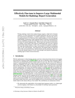 Effectively Fine-tune to Improve Large Multimodal Models for Radiology
  Report Generation