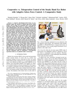 Cooperative vs. Teleoperation Control of the Steady Hand Eye Robot with
  Adaptive Sclera Force Control: A Comparative Study