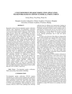 A text-dependent speaker verification application framework based on
  Chinese numerical string corpus