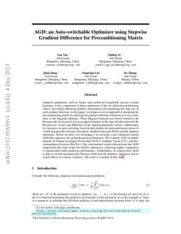 AGD: an Auto-switchable Optimizer using Stepwise Gradient Difference for
  Preconditioning Matrix
