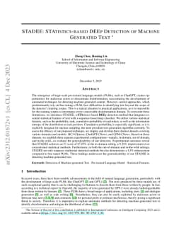 STADEE: STAtistics-based DEEp Detection of Machine Generated Text