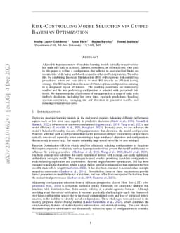 Risk-Controlling Model Selection via Guided Bayesian Optimization