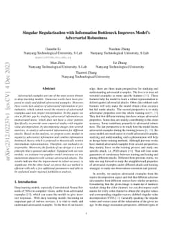 Singular Regularization with Information Bottleneck Improves Model's
  Adversarial Robustness