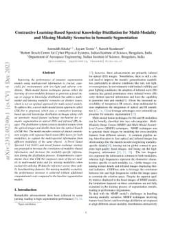 Contrastive Learning-Based Spectral Knowledge Distillation for
  Multi-Modality and Missing Modality Scenarios in Semantic Segmentation