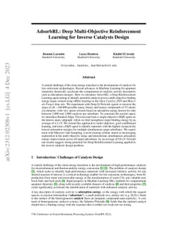 AdsorbRL: Deep Multi-Objective Reinforcement Learning for Inverse
  Catalysts Design