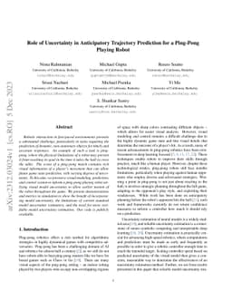 Role of Uncertainty in Anticipatory Trajectory Prediction for a
  Ping-Pong Playing Robot