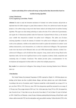 Analysis and mining of low-carbon and energy-saving tourism data
  characteristics based on machine learning algorithm