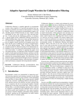 Adaptive spectral graph wavelets for collaborative filtering
