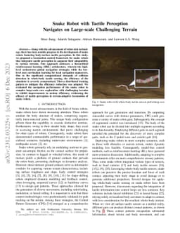 Snake Robot with Tactile Perception Navigates on Large-scale Challenging
  Terrain