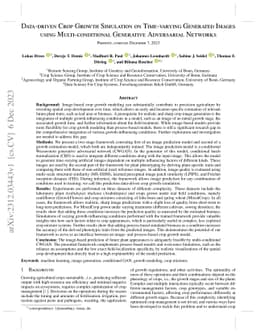Data-driven Crop Growth Simulation on Time-varying Generated Images
  using Multi-conditional Generative Adversarial Networks