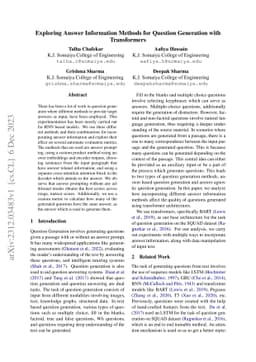 Exploring Answer Information Methods for Question Generation with
  Transformers