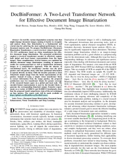 DocBinFormer: A Two-Level Transformer Network for Effective Document
  Image Binarization
