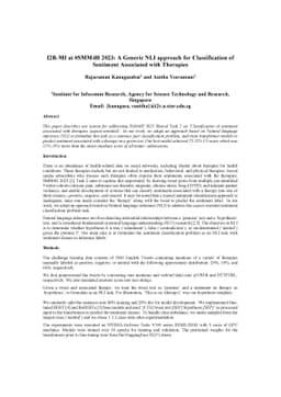 A Generic NLI approach for Classification of Sentiment Associated with
  Therapies