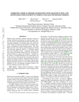 Improving Medical Report Generation with Adapter Tuning and Knowledge
  Enhancement in Vision-Language Foundation Models