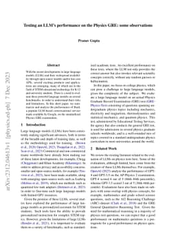 Testing LLM performance on the Physics GRE: some observations