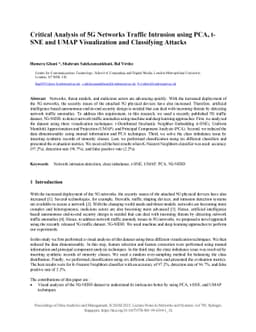 Critical Analysis of 5G Networks Traffic Intrusion using PCA, t-SNE and
  UMAP Visualization and Classifying Attacks