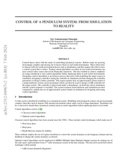 Control of a pendulum system: From simulation to reality
