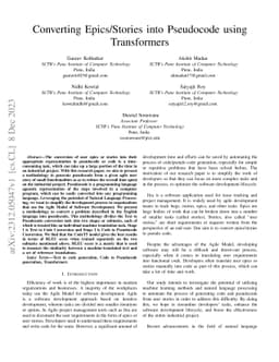 Converting Epics/Stories into Pseudocode using Transformers