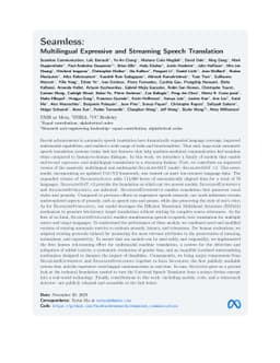 Seamless: Multilingual Expressive and Streaming Speech Translation