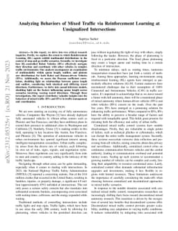 Analyzing Behaviors of Mixed Traffic via Reinforcement Learning at
  Unsignalized Intersections