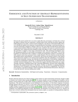 Emergence and Function of Abstract Representations in Self-Supervised
  Transformers