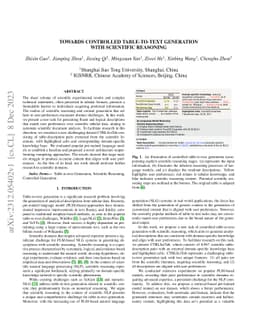 Towards Controlled Table-to-Text Generation with Scientific Reasoning