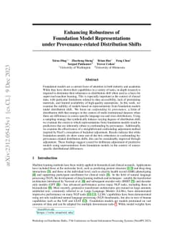 Enhancing Robustness of Foundation Model Representations under
  Provenance-related Distribution Shifts