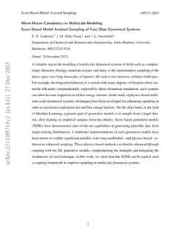 Micro-Macro Consistency in Multiscale Modeling: Score-Based Model
  Assisted Sampling of Fast/Slow Dynamical Systems