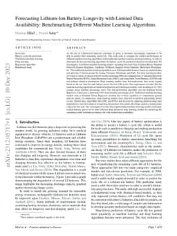 Forecasting Lithium-Ion Battery Longevity with Limited Data
  Availability: Benchmarking Different Machine Learning Algorithms