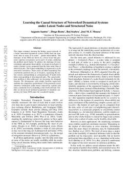 Learning the Causal Structure of Networked Dynamical Systems under
  Latent Nodes and Structured Noise