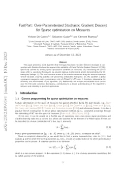 FastPart: Over-Parameterized Stochastic Gradient Descent for Sparse
  optimisation on Measures
